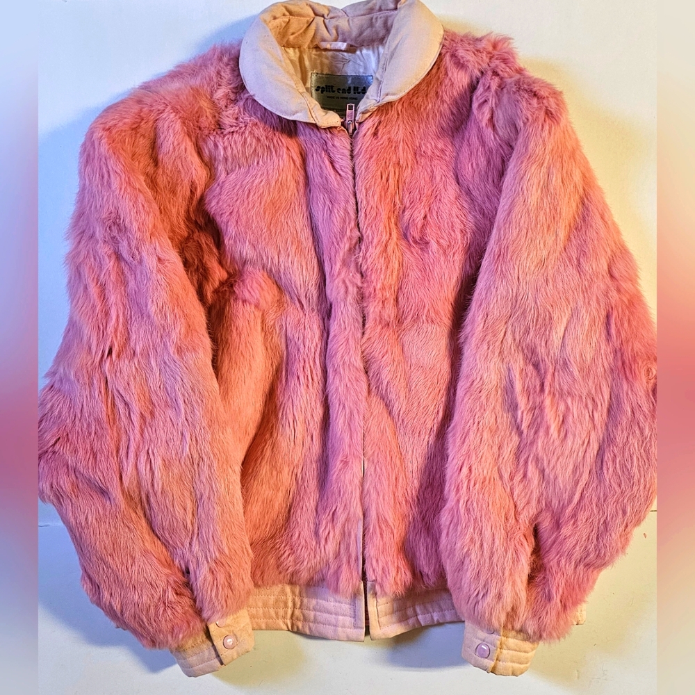 Split End Ltd. Genuine Pink Rabbit Fur Women's Jacket 1980's Large